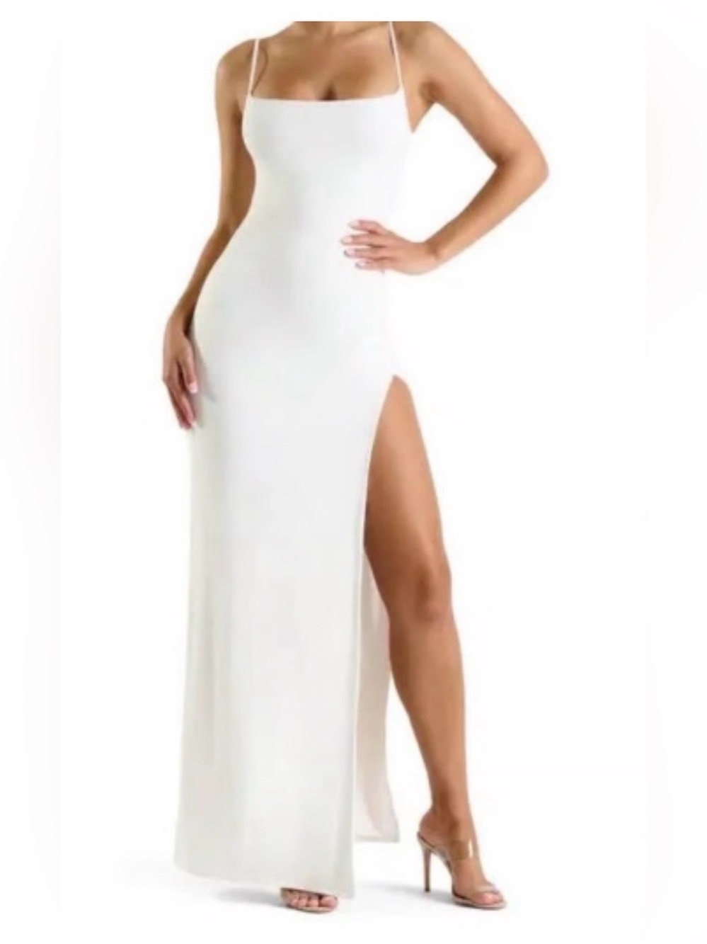 Naked Wardrobe White Maxi Dress with High Side Slit